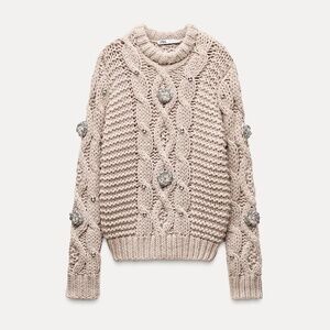 ZARA JEWEL BEADED KNIT SWEATER sz Small NWT